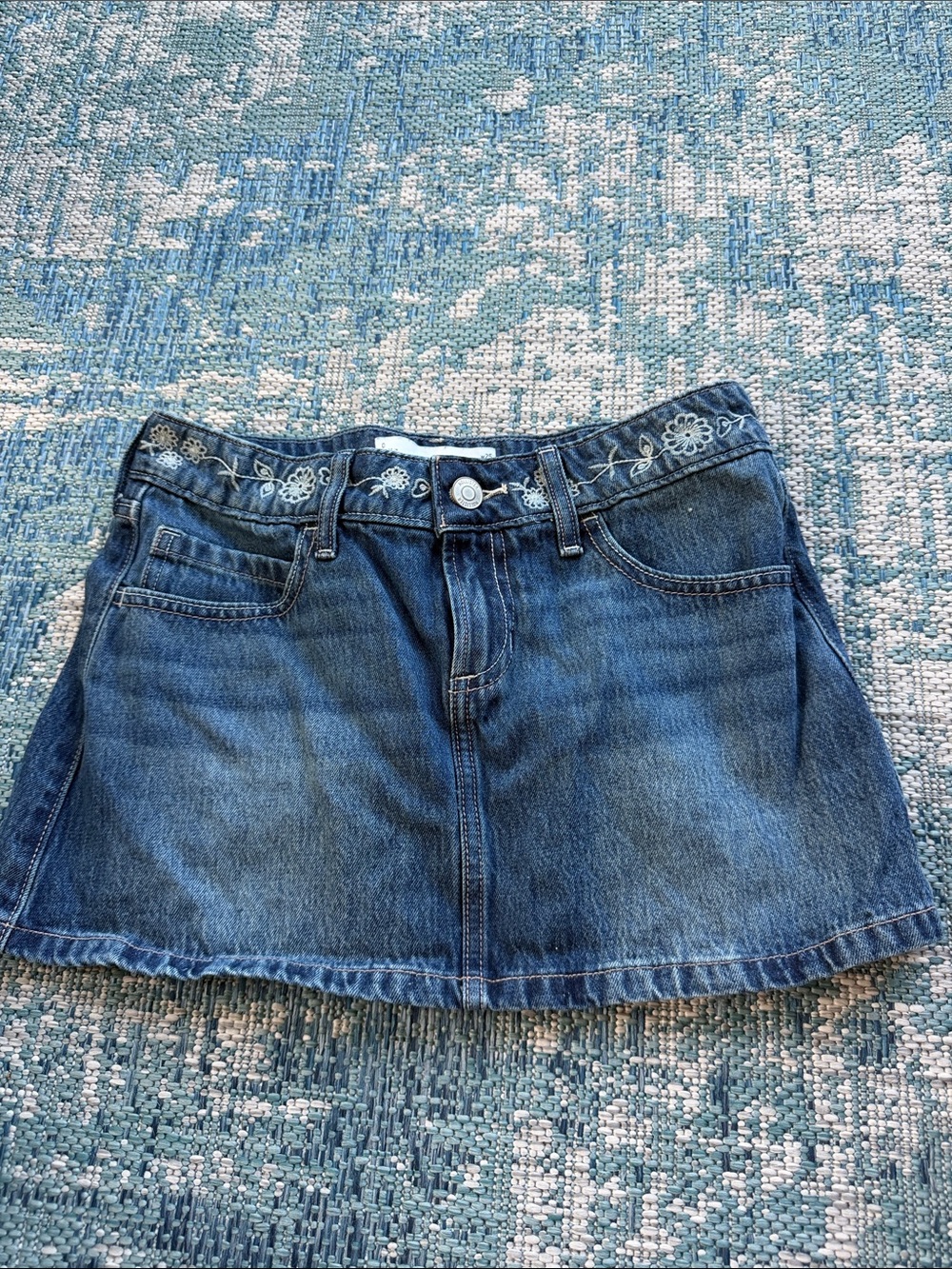 Hollister Blue Embroidered Waist Denim Mini Skirt
